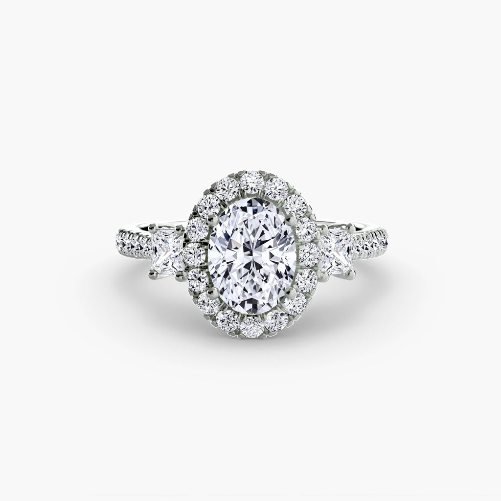 Three-Stone Ring with Halo 2 EclectiCarat