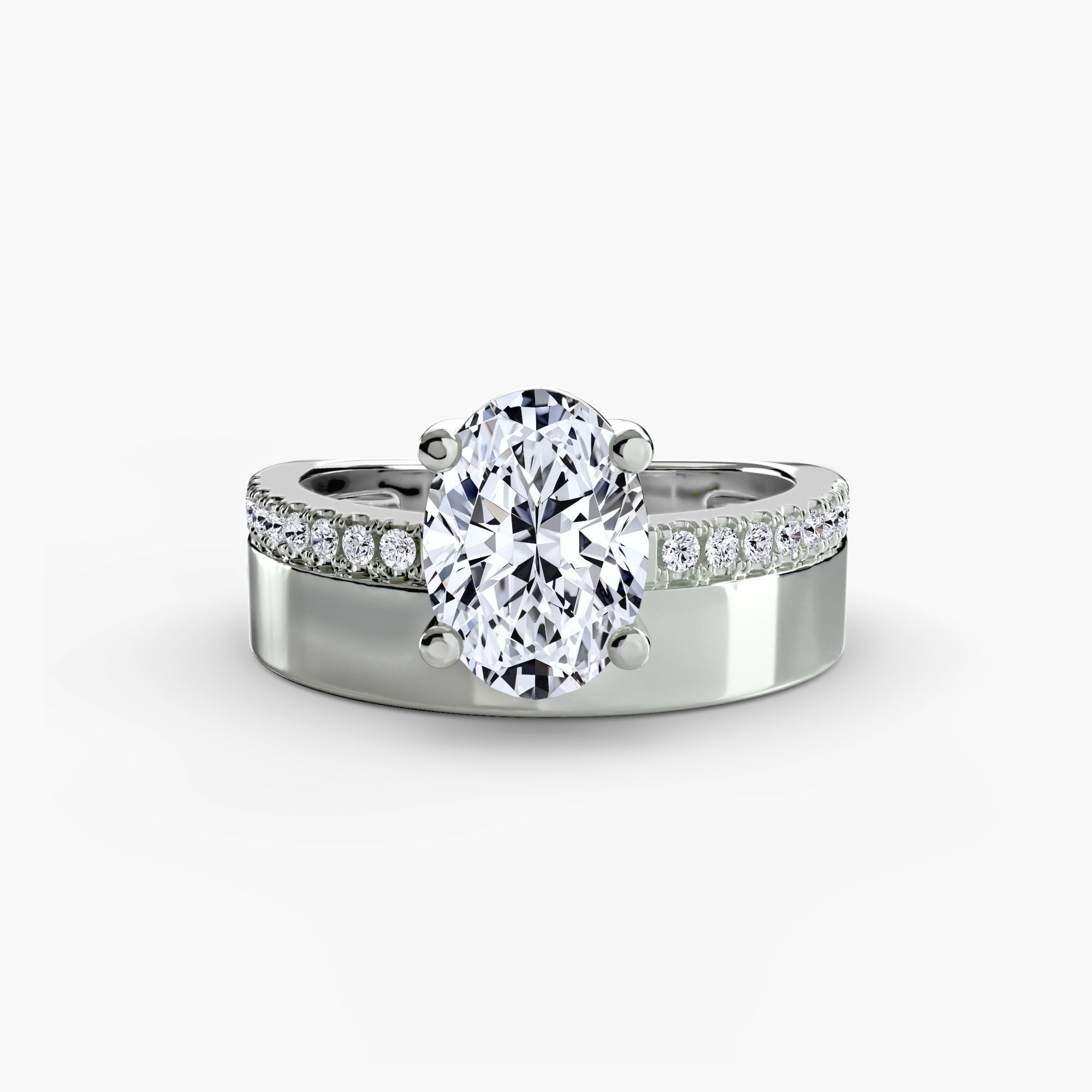 Wide Band Solitaire with Pavé Band EclectiCarat